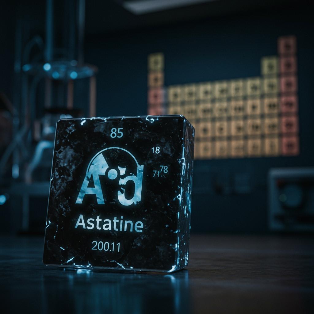 Astatine, element 85, is the rarest naturally occurring element on Earth and one of the most mysterious members of the halogen family.