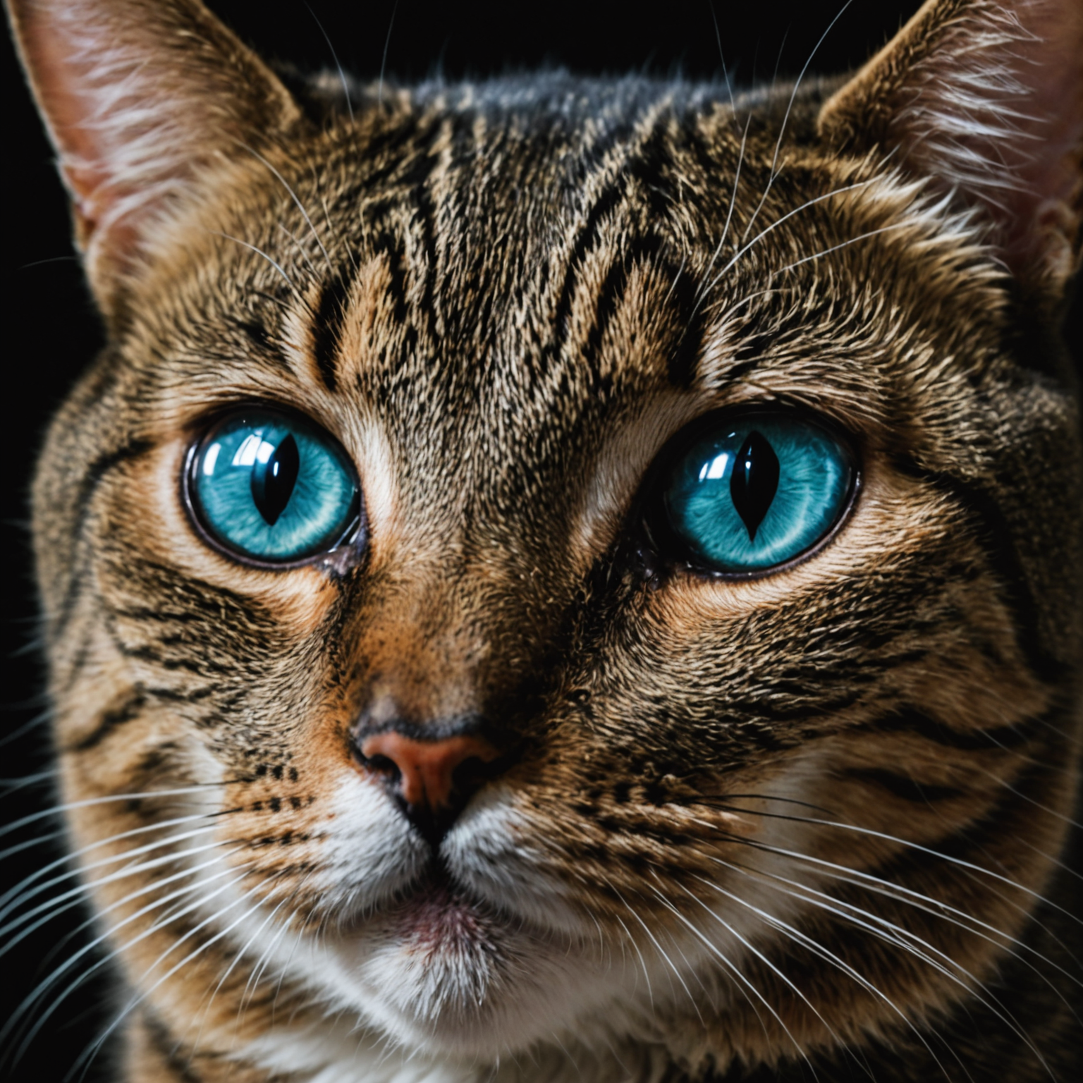 A cat’s eyes glowing eerily in the dark when illuminated by a laser pointer, revealing the tapetum lucidum at work.