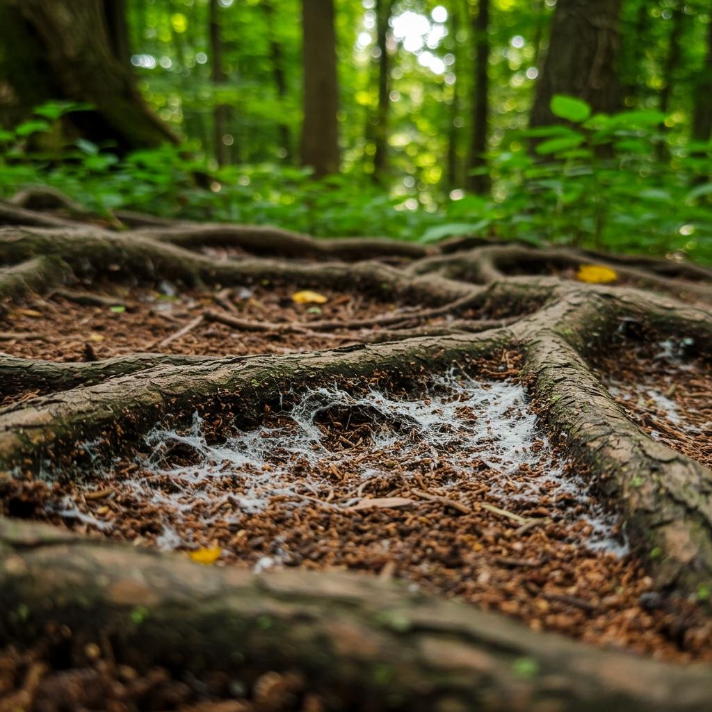 Invisible to the eye, fungal networks connect plant roots underground, forming a natural communication web scientists call the "Wood Wide Web."
