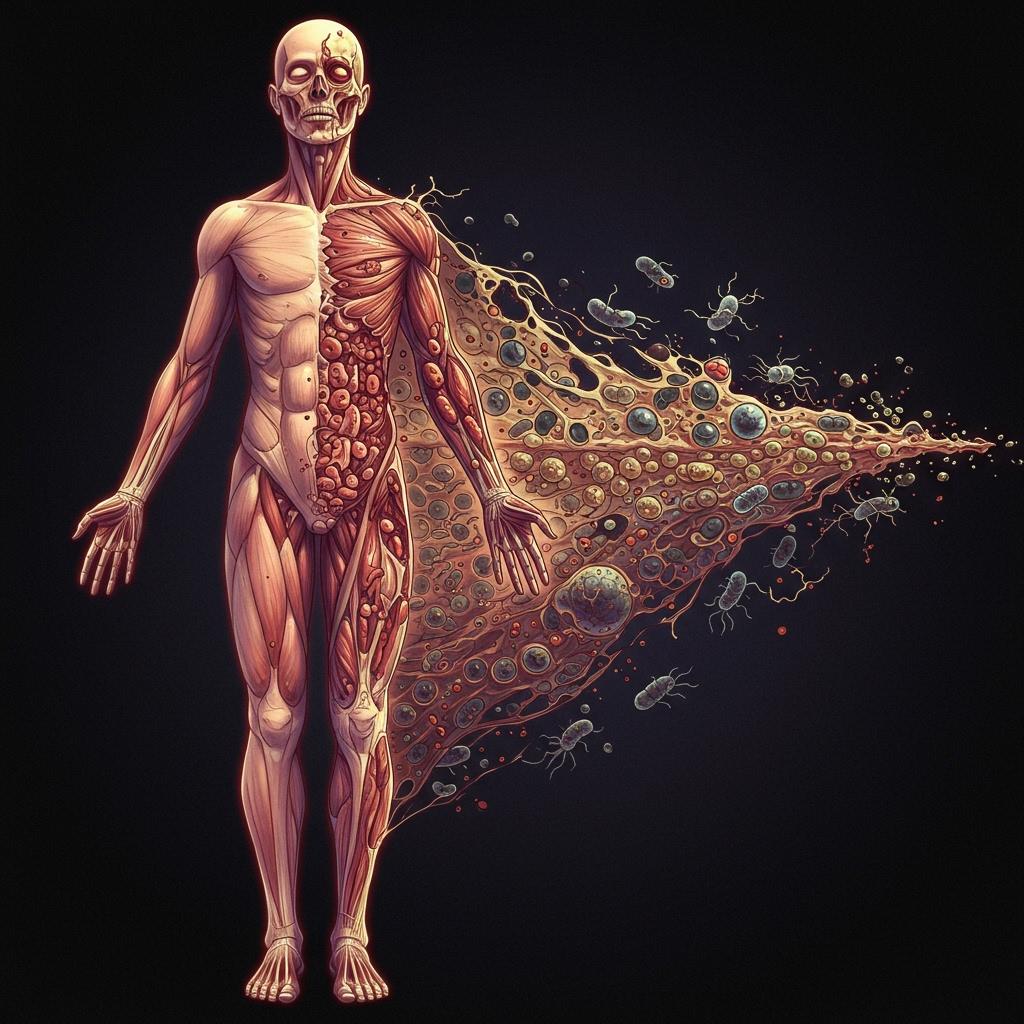 Visualizing the molecular breakdown of the human body after death — from living cells to decomposition.
