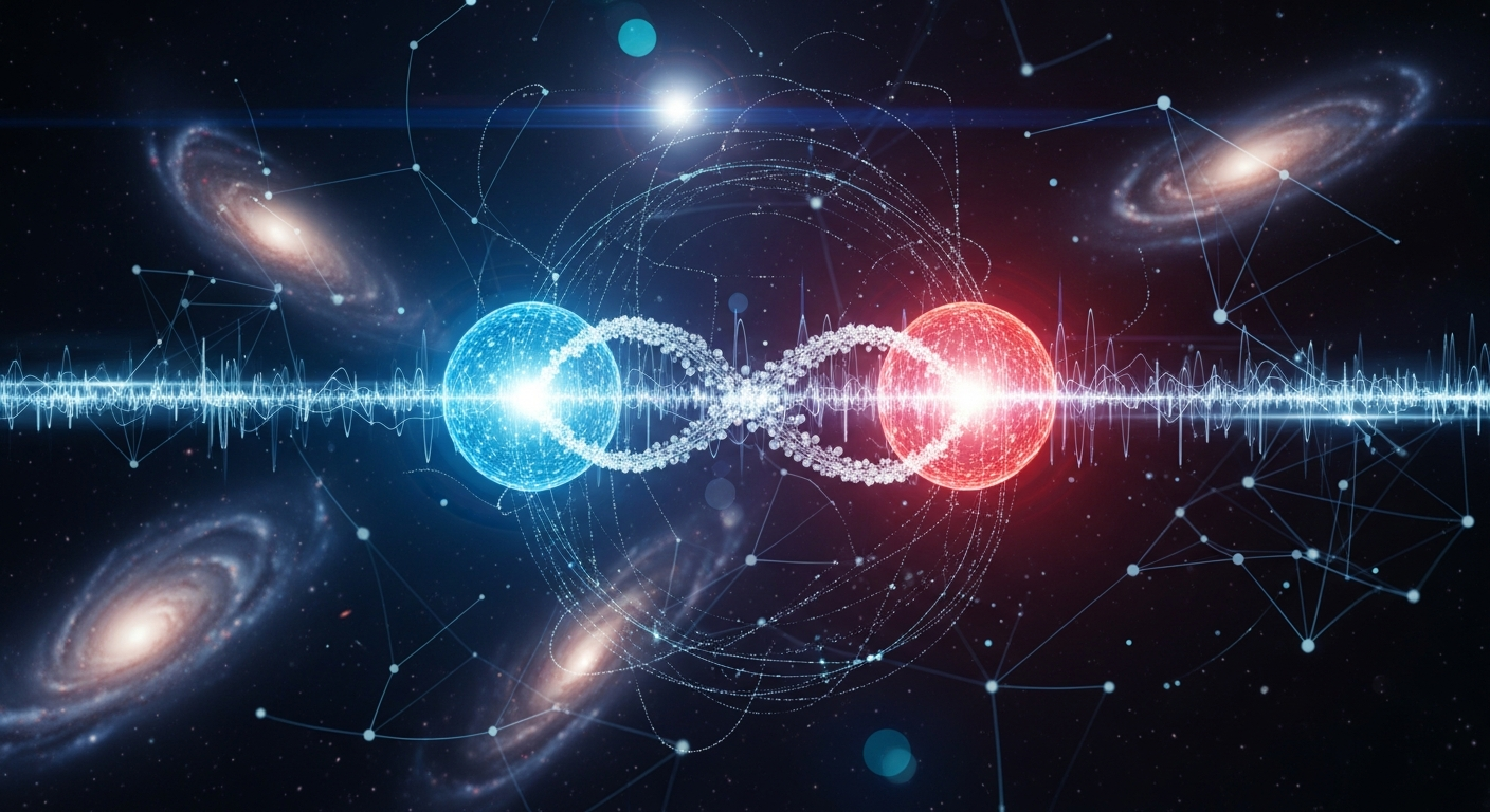 Entanglement links outcomes across distance.