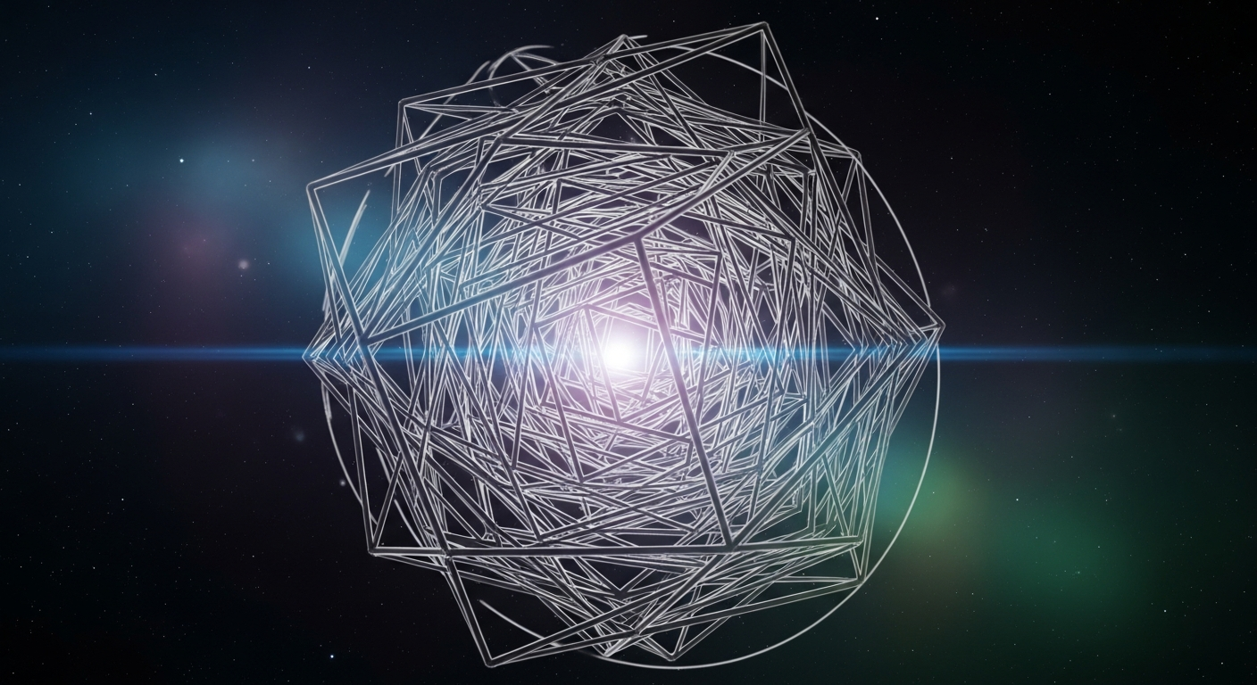 A tesseract projection: a 4D cube casting a 3D shadow.